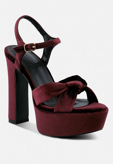 LIDDEL Burgundy Velvet High Block Heeled Sandals_Burgundy