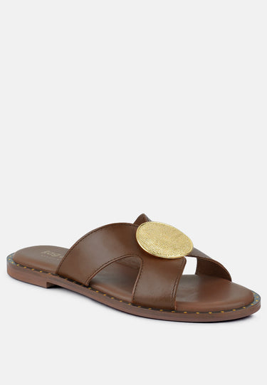 EUDORA Embellished Tan Slip-ons#color_tan