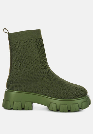 mallow stretch knit ankle boots#color_olive