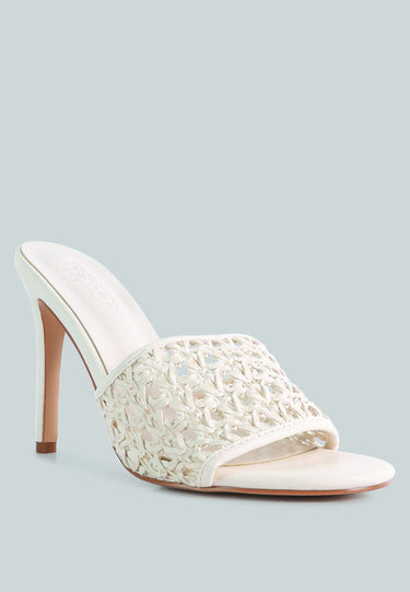 TEASE Off White Woven Heeled Slides_Off White