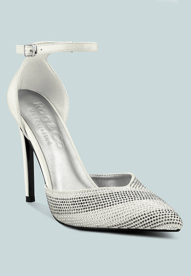 NOBLES White High Heeled Patent Diamante Sandals_White