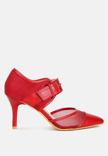 aneri buckle detail pump sandals#color_burgundy