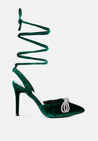 big treat rhinestone embellished lace up sandals#color_green
