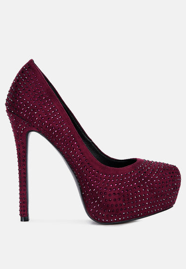 clarisse diamante faux suede high heeled pumps#color_burgundy