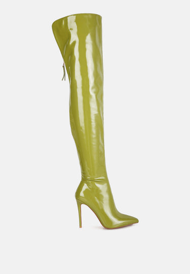 eclectic patent pu long stiletto boots#color_neon-green