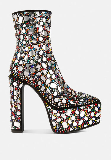 fancy mirror embellished platform high heel boots#color_black