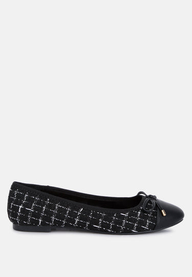 junpey plaid tweed ballet flats#color_black