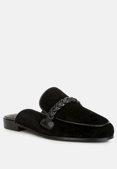 Lavinia Suede Leather Braided Detail Mules#color_black