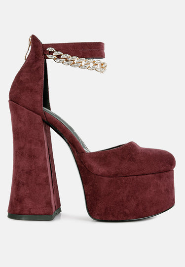 lucky me block platform sandal with metal chain#color_burgundy