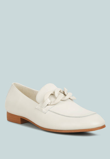 MERVA Chunky Chain Leather Loafers in off White#color_off White