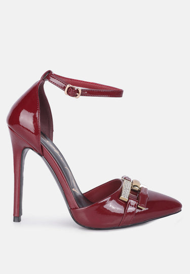 mocktail buckle embellished stiletto heels#color_burgundy