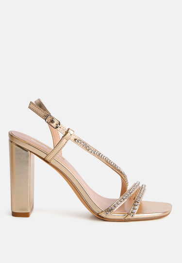raisins pie diamante embellished block heel sandals#color_gold
