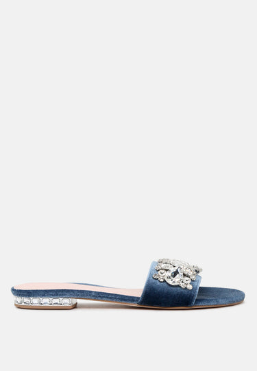 sally women's blue flat embellished sandals#color_blue