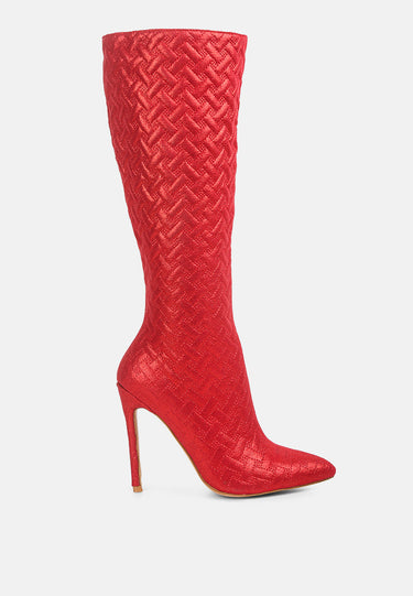tinkles quilted high heeled calf boots#color_red