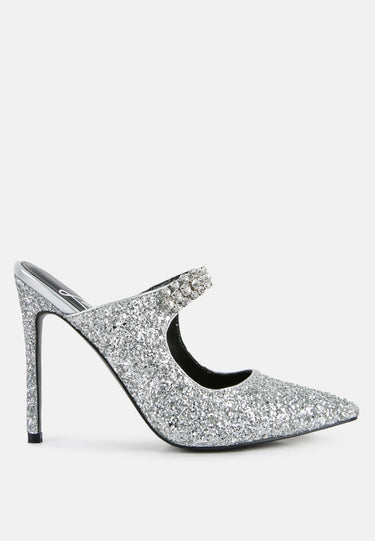 twinklet glitter diamante high heeled sandals#color_silver