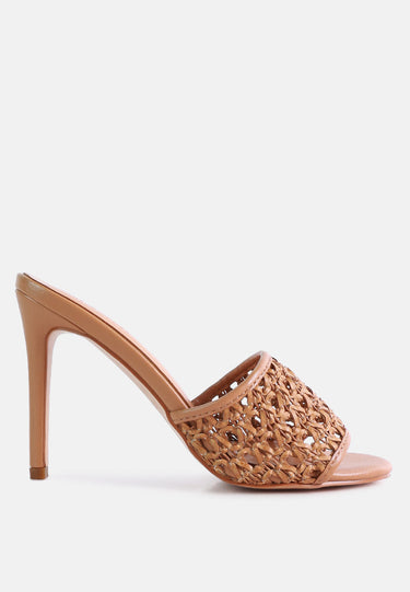 TEASE Mocca Woven Heeled Slides_Mocca