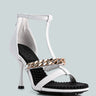 DAKOTA White Metal Chain Mid Heel Sandals_White