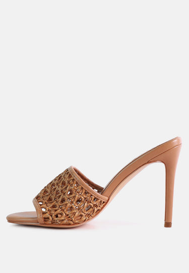 TEASE Mocca Woven Heeled Slides_Mocca