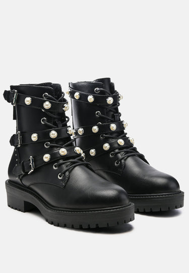 Pearl Studded Biker Boots