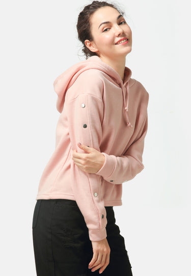 Button Detailed Sleeve Hoodie