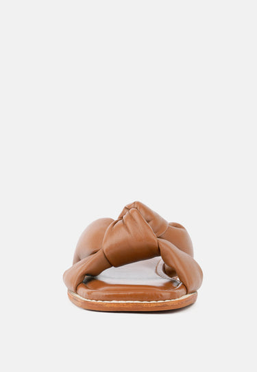 CHUBS Tan Puffy Strap Sliders Flat_tan