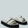 ANISTON Buckled Flatform White Slip-On Sandal_White