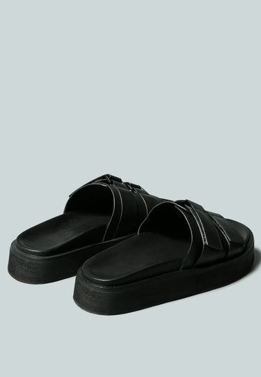 ANISTON Buckled Flatform Black Slip-On Sandal-Black