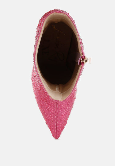 Rhinestones Embellished High Ankle Boots by RAG