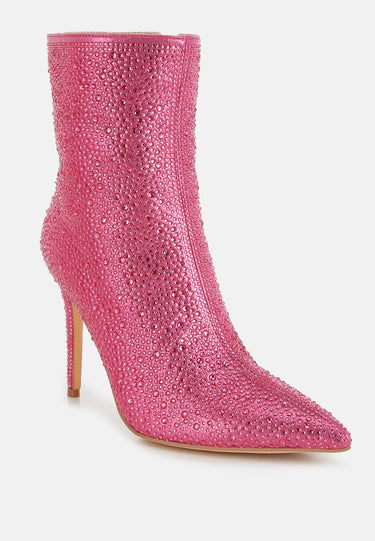 Rhinestones Embellished High Ankle Boots by RAG