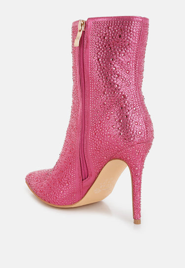 Rhinestones Embellished High Ankle Boots by RAG