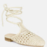 BARTSI Off White Handwoven Cotton Tie Up Mule Flats_Off White