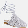 BARTSI Silver Handwoven Cotton Tie Up Mule Flats_Silver