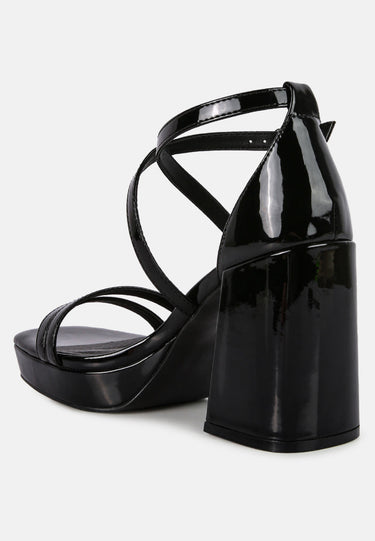 Black Block Heeled Platform Sandals