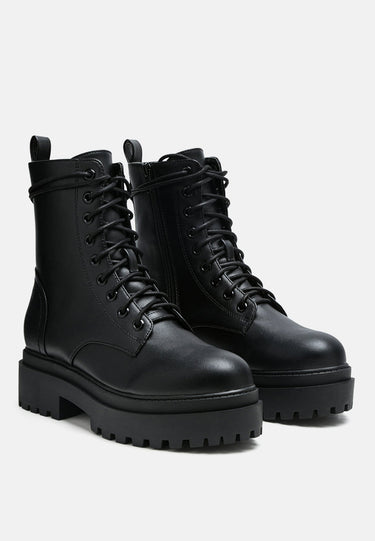 Black Lug Sole Biker Boots