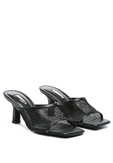 Deja Vu Black Mesh Kitten Heel Sandal