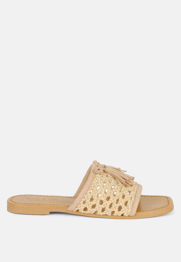 CEDAR Handwoven Natural Latte Tassel Flats_Latte
