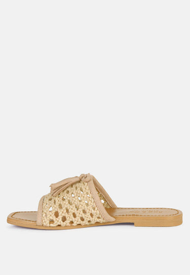 CEDAR Handwoven Natural Latte Tassel Flats_Latte