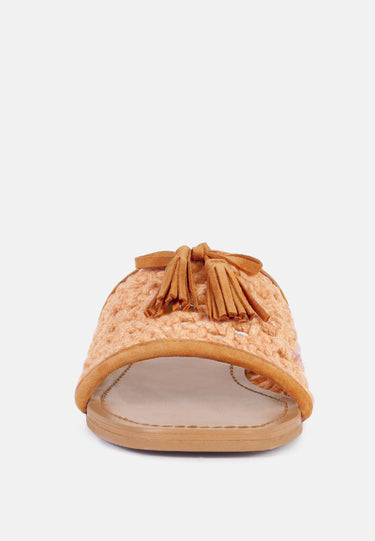 CEDAR Handwoven Natural Tan Tassel Flats_Tan