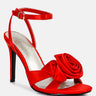 chaumet red rose bow satin heeled sandals#color_red