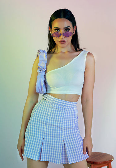 High Waist Checkered Pleated Mini Skirt by Mode