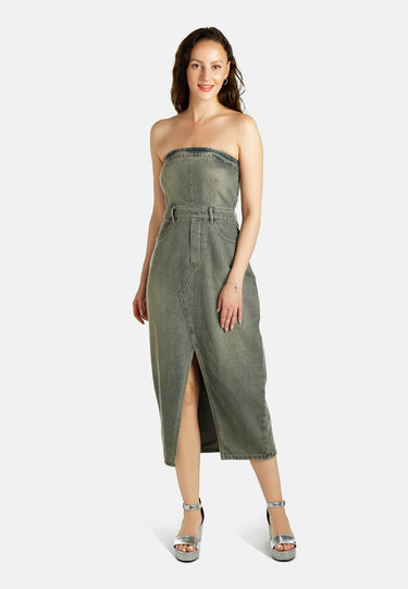 Vintage Wash Strapless Midi Dress by RAG