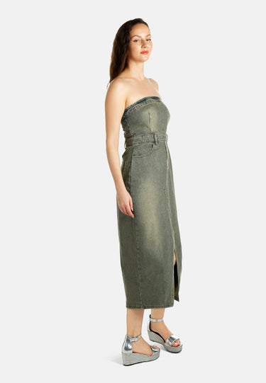 Vintage Wash Strapless Midi Dress by RAG