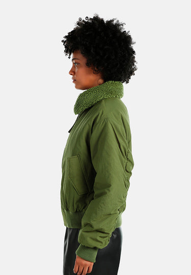 Faux Fur Collared Bomber Jacket