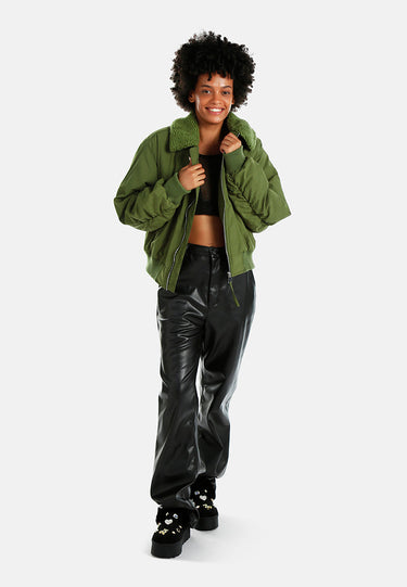Faux Fur Collared Bomber Jacket