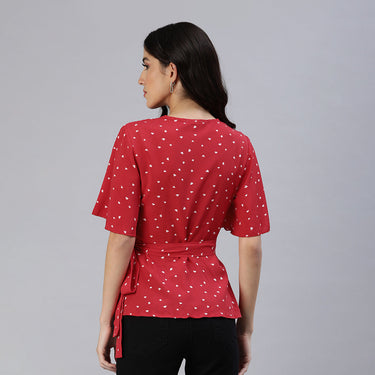 Little Hearts Wrap Around Top in Red