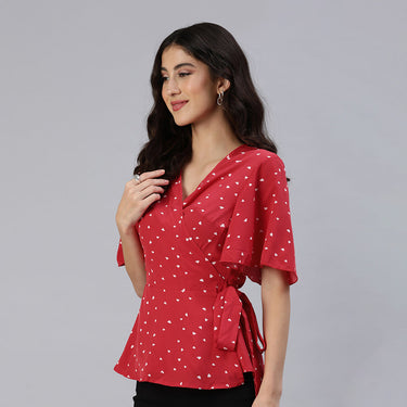 Little Hearts Wrap Around Top in Red