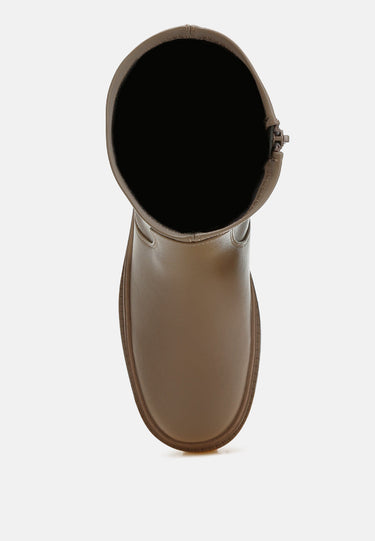 Chunky Faux Leather Calf Boots by MODE
