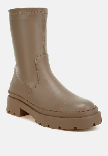 Chunky Faux Leather Calf Boots by RAG