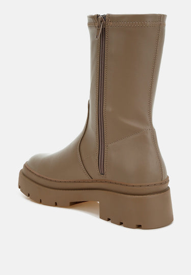 Chunky Faux Leather Calf Boots by RAG