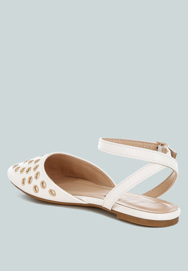 Metallic Eyelet Detail Flat Sandals by RAG